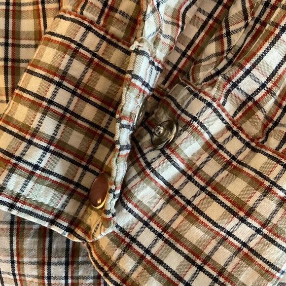 Old Navy Vintage Fit Shirt Collar Plaid Tan Blue Red Brown Snap Front Men XXL - Picture 6 of 11